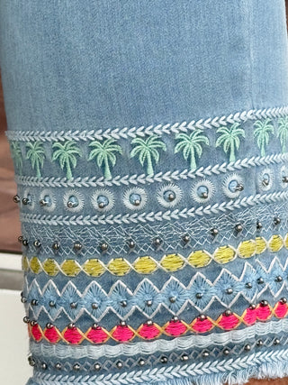 LULU-B CLEAR DENIM PALM TREE JEAN