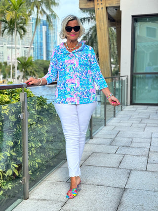 SPLASH OF PINK  RUFFLE SLEEVE TOP