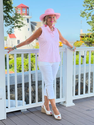 DOCKSIDE PRETTY PIN SLEEVELSS RUFFLE TOP LULU-B