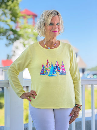 BEACH CLUB YELLOW SAILBOAT SWEATER LULU-B