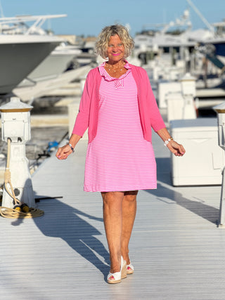 MARINA PINK STRIPE RUFFLE DRESS LULU-B