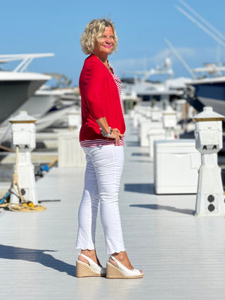 NAUTICAL RED SLEEVELESS RUFFLE LULU-B