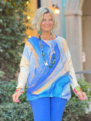 EMBELLISHED  LATTICE CAPRI COBALT LULU-B