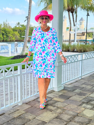 PINK PETALS  RUFFLE SLEEVE DRESS