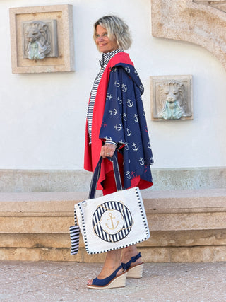 Navy / Red Reversible Rain Cape - Anchor Collection Cathys Place