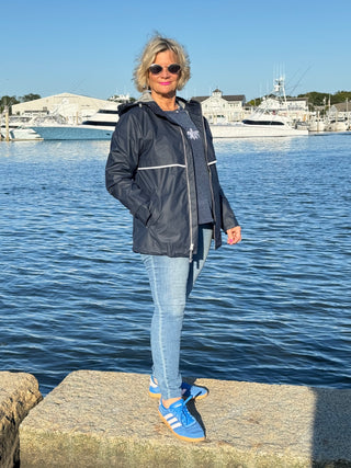 CHENILLE BEACH TIME NAVY CREW SWEATER