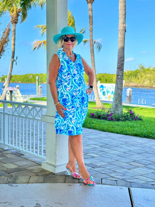 BLUE DREAMING HEARTS RUFFLE DRESS