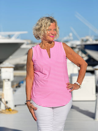 NAUTICAL HOT PINK STRIPED  SLEEVELESS TOP LULU-B