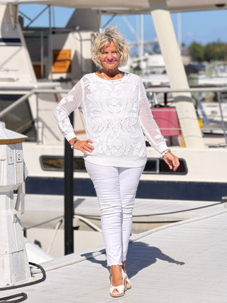 Women's Crochet Lined Pullover Sweater Cathys Place