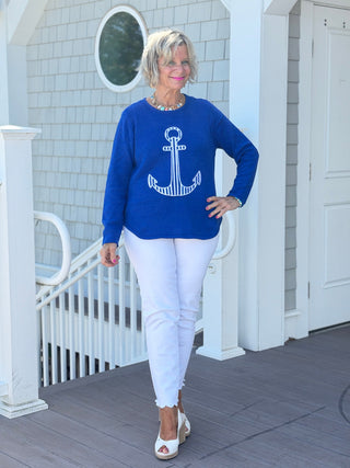 DOCKSIDE NAUTICAL COBALT STRIPE ANCHOR SWEATER LULU-B