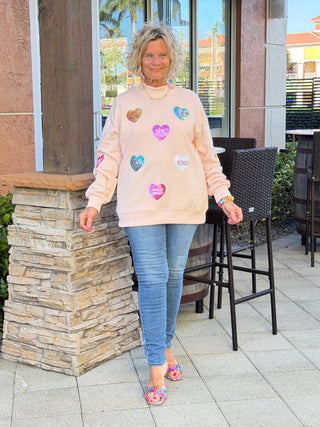 Sequin Romantic Heart Graphic Valentines Sweatshirt Cathys Place