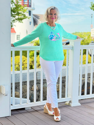 BEACH CLUB SEAFOAM WHALE SWEATER LULU-B