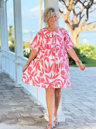White Dot Floral Dress w/ Tassels