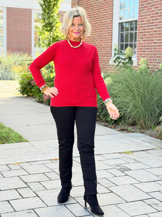 Ribbed Knit Mock Neck Sweater RED CHARLIE B