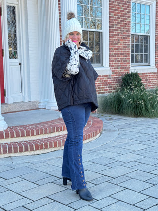 Quilted Short Sleeves Puffer Pullover Poncho Black Cathys Place