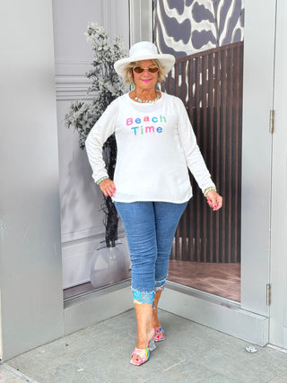 LULU-B WHITE BEACH TIME SWEATER
