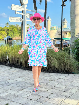 PINK PETALS  RUFFLE SLEEVE DRESS