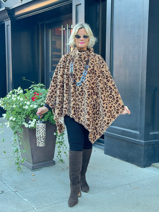 Animal Print Turtle Neck Cape Poncho