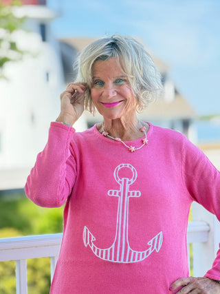 DOCKSIDE NAUTICAL PINK STRIPE ANCHOR SWEATER LULU-B