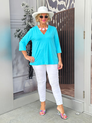 TAILORED AQUA SLEEVE V TOP