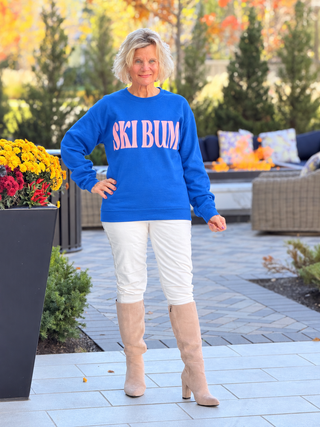 ROYAL BLUE SKI BUM Suede-Like Flocked Logo Heavyweight Sweatshirt Cathys Place