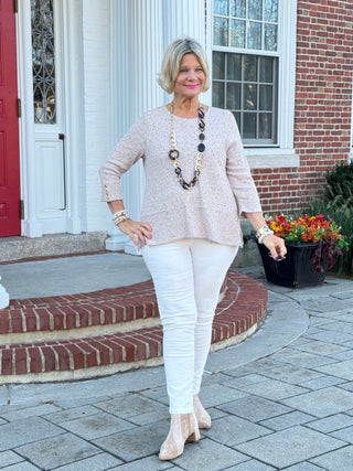 Women's Speckled Heather Rib Knit Top BISCOTTI