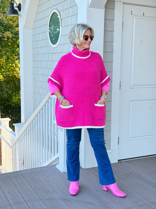 COLOR BLOCK FUCHSIA POCKET SWEATER
