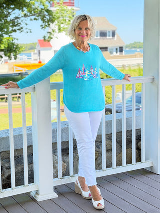 BEACH CLUB AQUA SAILBOAT SWEATER LULU-B