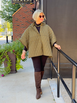OLIVE QUILTED SNAP JACKET
