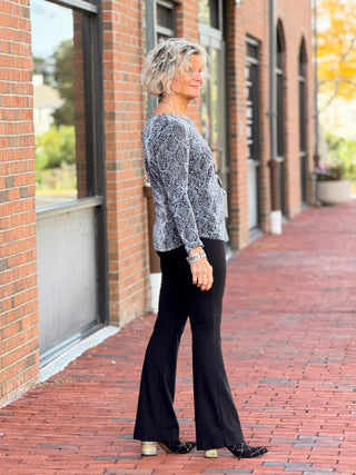 LONG SLEEVE METALLIC TEXTURED KNIT TOP Cathys Place