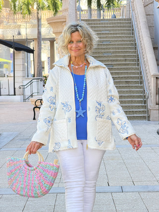 Women's Embroidered Quilted Shearling Jacket - Cathys Place