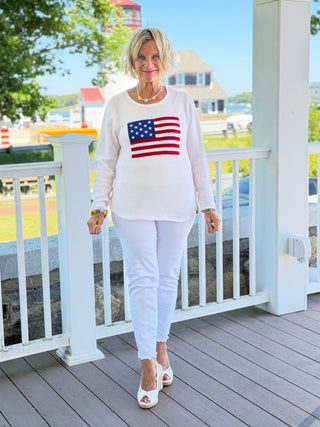 LULUB DOCKSIDE WHITE STAR FLAG SWEATER LULU-B