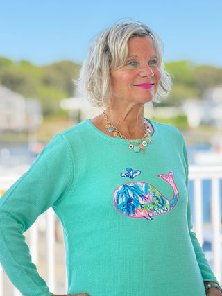 BEACH CLUB SEAFOAM WHALE SWEATER LULU-B