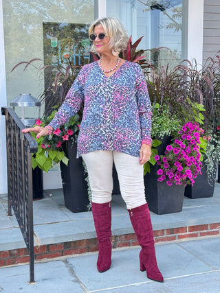 LULU-B SHADES OF BLUE CASHMERE V NECK