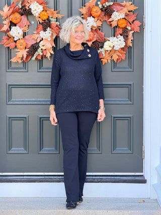 HOLIDAY BLACK SPARKLE COWL TOP Cathys Place