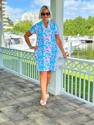 SPLASH OF PINK  SHORT SLEEVE DRESS