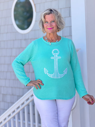 DOCKSIDE NAUTICAL SEAFOAM NAUTICAL STRIPE SWEATER LULU-B