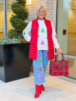 White Shiny Christmas Tree Patched Patterned Festive Sweatshirt Lovesoft