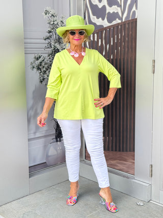 TAILORED SLEEVE LIME V NECK TOP