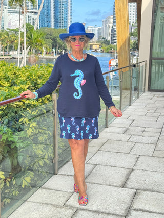 LULU-B NAVY SEAHORSE SWEATER