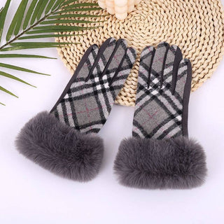 Classic Contrast Plaid Faux Fur Gloves MKS America