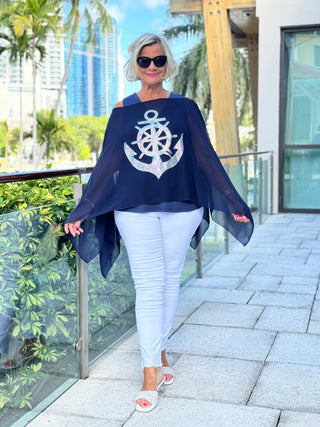 SWAROVSKI  CRYSTAL NAVY ANCHOR STATEMENT TOP