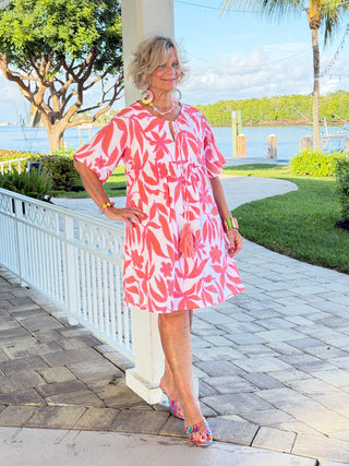 White Dot Floral Dress w/ Tassels