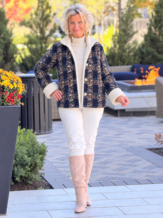 Plaid Bouclé Jacket With Sherpa Trim CHARLIE B