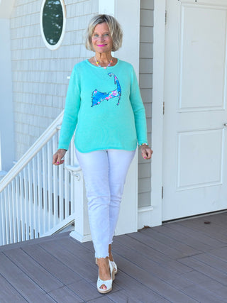 BEACH CLUB SEAFOAM CAPE COD MAP SWEATER Cathys Place