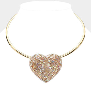 Rhinestone Paved Heart Pendant Necklace Sensibling Corp.