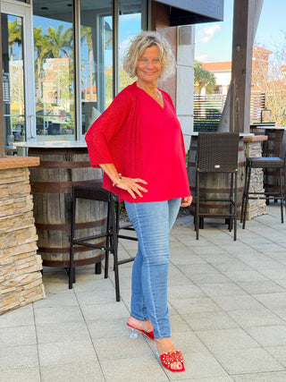 LULU B RED MESH RUFFLE WRAP LULU-B