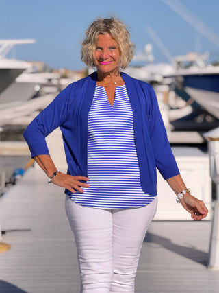 NAUTICAL BLU STRIPED SLEEVELESS NOTCH TOP LULU-B