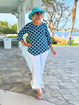 BLUE MEDALLION ASYMMETRICAL TOP