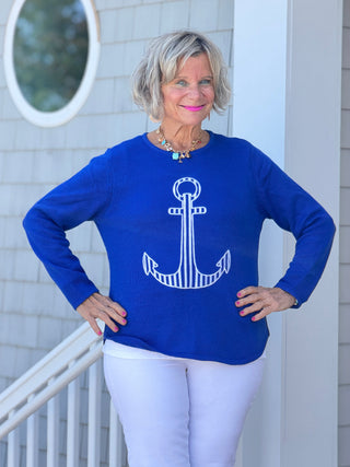 DOCKSIDE NAUTICAL COBALT STRIPE ANCHOR SWEATER LULU-B